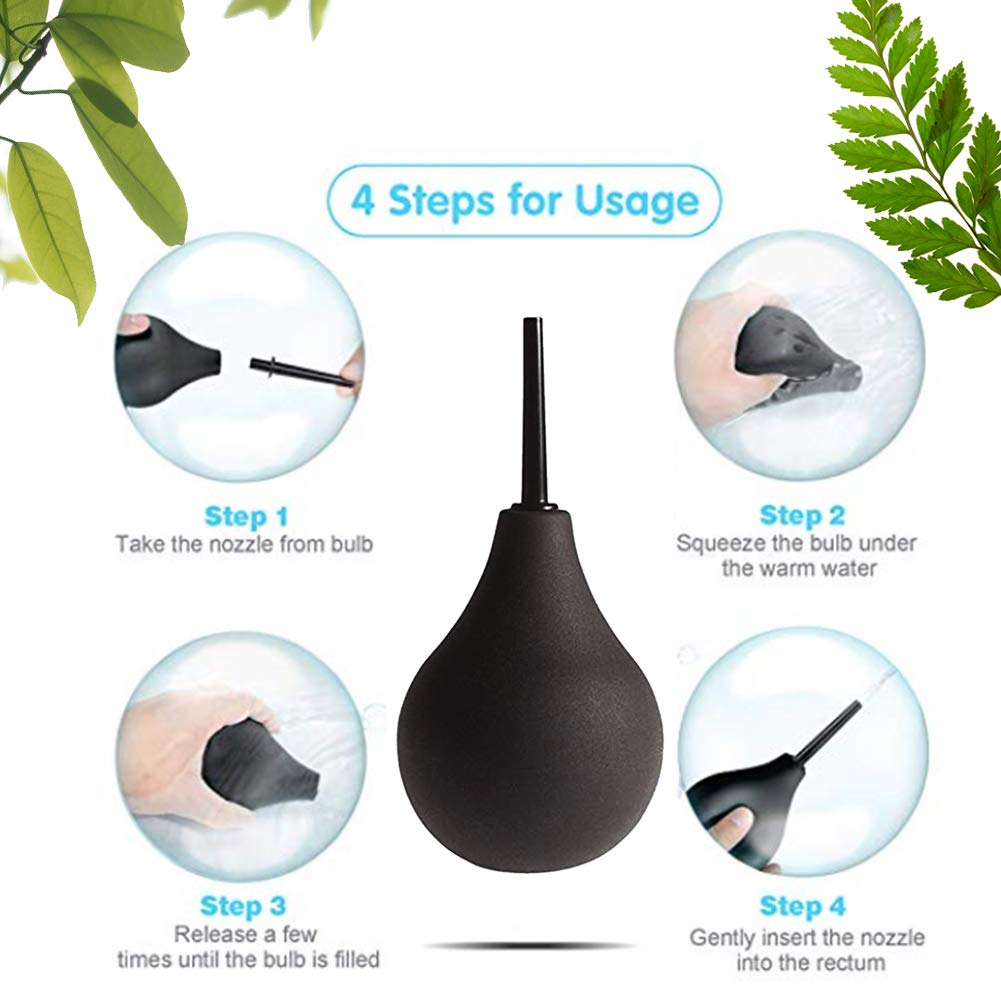 GNEGKLEAN Black Silicone Enema Bulb Kit 7.6oz Clean Anal Douche for Men Women with 19.7in